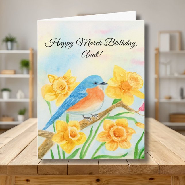 Aunt Happy March Birthday Blue Bird  Karte (Von Creator hochgeladen)