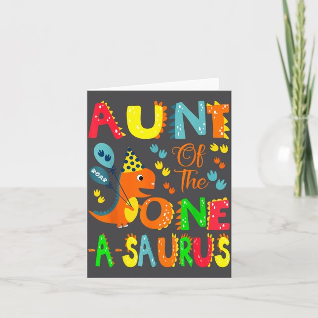 Aunt Of The One-a-saurus 1st Birthday Boy Dinosaur Karte (Vorderseite)