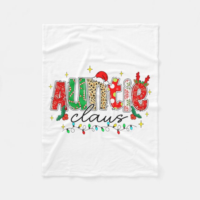 Auntie Claus Aunt Christmas Lights Pajama Family M Fleecedecke (Vorderseite)