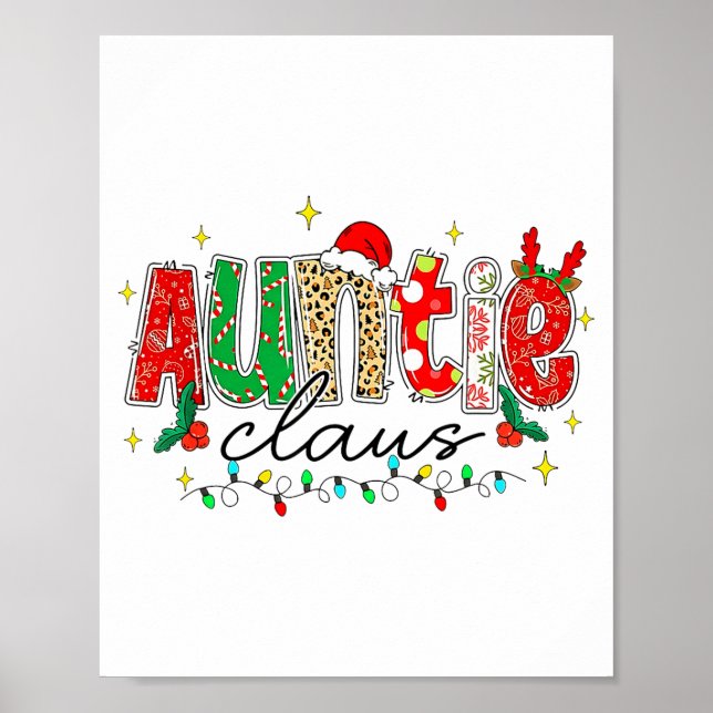 Auntie Claus Aunt Christmas Lights Pajama Family M Poster (Vorne)