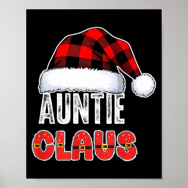 Auntie Claus Buffalo Plaid Red Santa Hat Christmas Poster (Vorne)