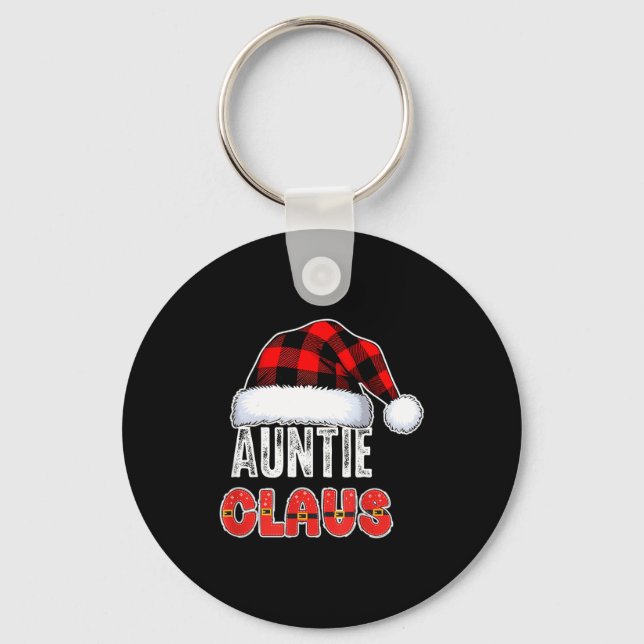 Auntie Claus Buffalo Plaid Red Santa Hat Christmas Schlüsselanhänger (Vorderseite)