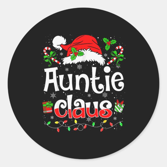 Auntie Claus Shirt Christmas Lights Pajama Family  Runder Aufkleber (Vorderseite)