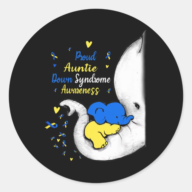 Auntie Down Syndrome Awareness Day Elephant T21 Wo Runder Aufkleber (Vorderseite)
