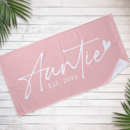 Auntie Est year script with heart light pink Strandtuch