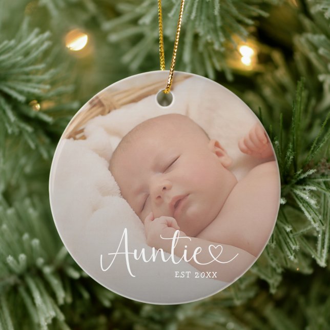 Auntie Established 2 Baby Photo Cute Heart Keramik Ornament (Von Creator hochgeladen)