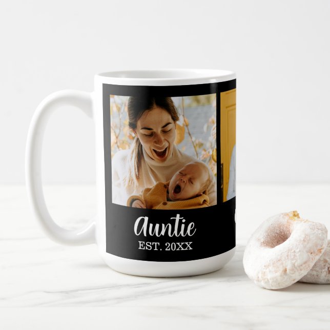 Auntie Established Script Black 3 Photo Coffee Kaffeetasse (Mit Donut)