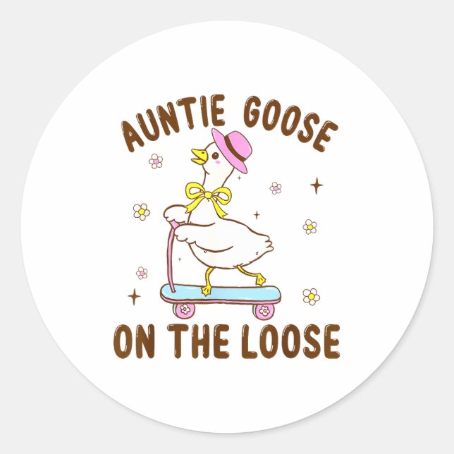Auntie Goose On The Loose Funny Birthday Matching  Runder Aufkleber (Vorderseite)