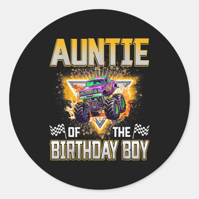 Auntie Of The Birthday Boy Monster Truck Birthday  Runder Aufkleber (Vorderseite)