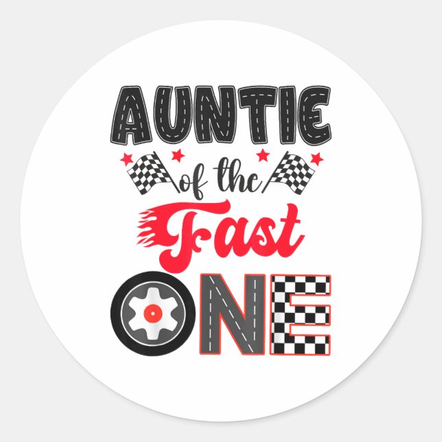 Auntie Of The Fast One Car Racing Dad 1st Birthday Runder Aufkleber (Vorderseite)