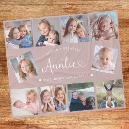 Auntie Photo Collage Script Cute Heart Modern Fleecedecke