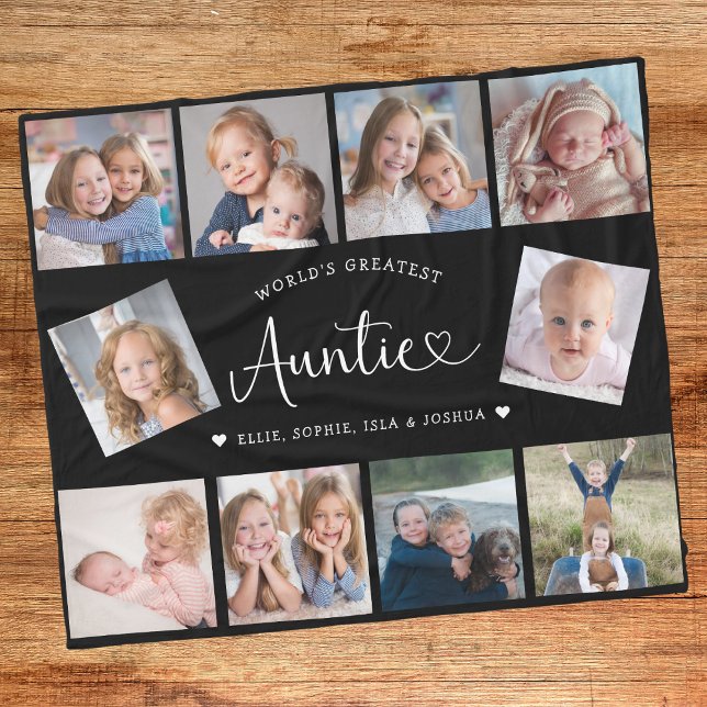 Auntie Photo Collage Script Cute Heart Modern Fleecedecke (Von Creator hochgeladen)