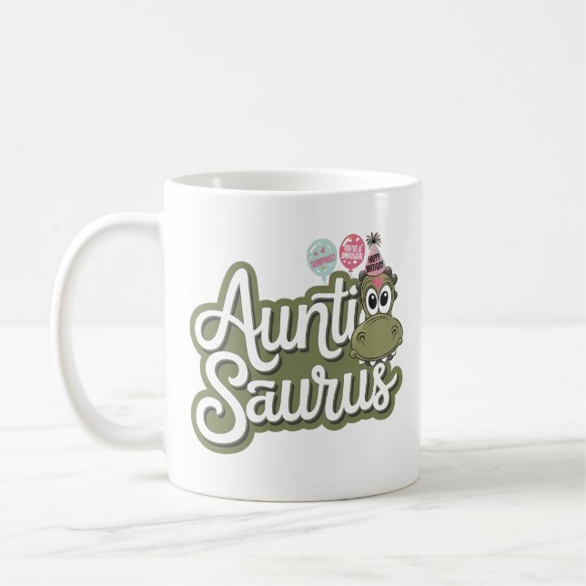 Auntie Saurus Funny Dinosaur Birthday Kaffeetasse (Links)