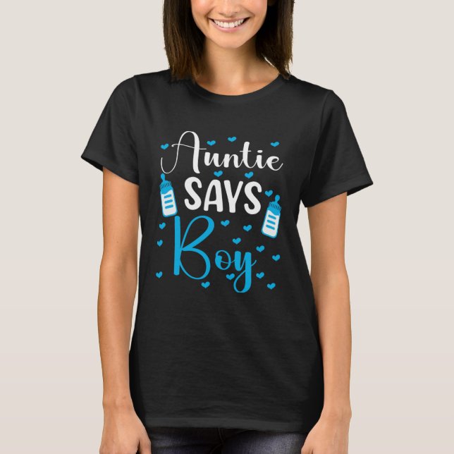 Auntie says boy gender reveal party matching famil T-Shirt (Vorderseite)