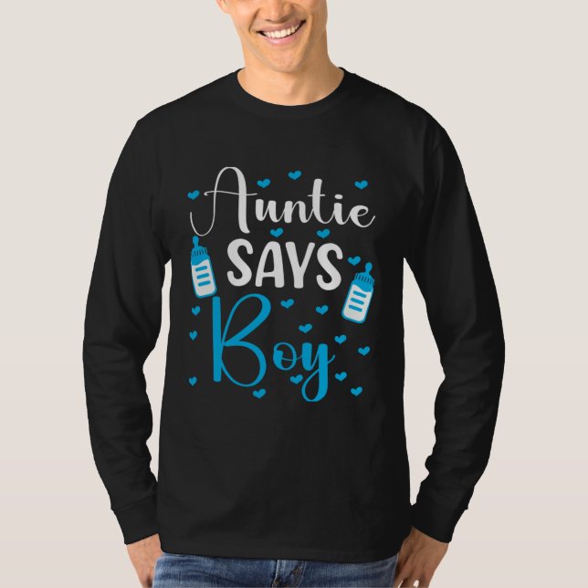 Auntie says boy gender reveal party matching famil T-Shirt (Vorderseite)