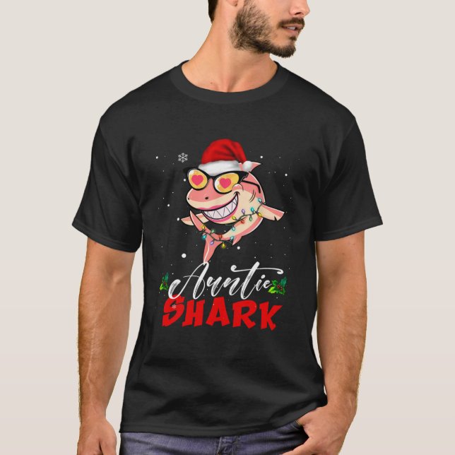 Auntie Shark Santa Hat Ugly Christmas Lights Girl  T-Shirt (Vorderseite)
