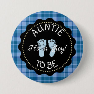 AUNTIE to be Blue Kariert Baby Shower Taste Button