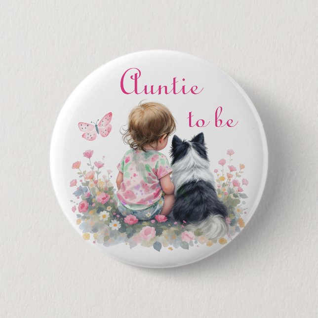 Auntie to be | Pink Baby and Puppy Baby Shower Button (Vorderseite)