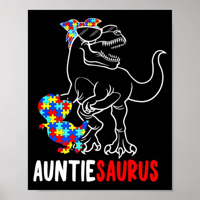 Auntiesaurus T Rex Dinosaur Autismus-Bewusstsein A Poster (Vorne)