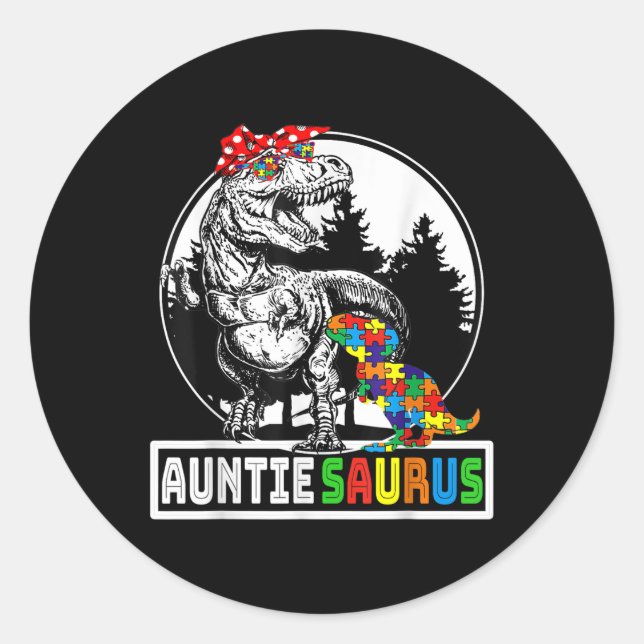 Auntiesaurus T Rex Dinosaurier Auntie Saurus Autis Runder Aufkleber (Vorderseite)