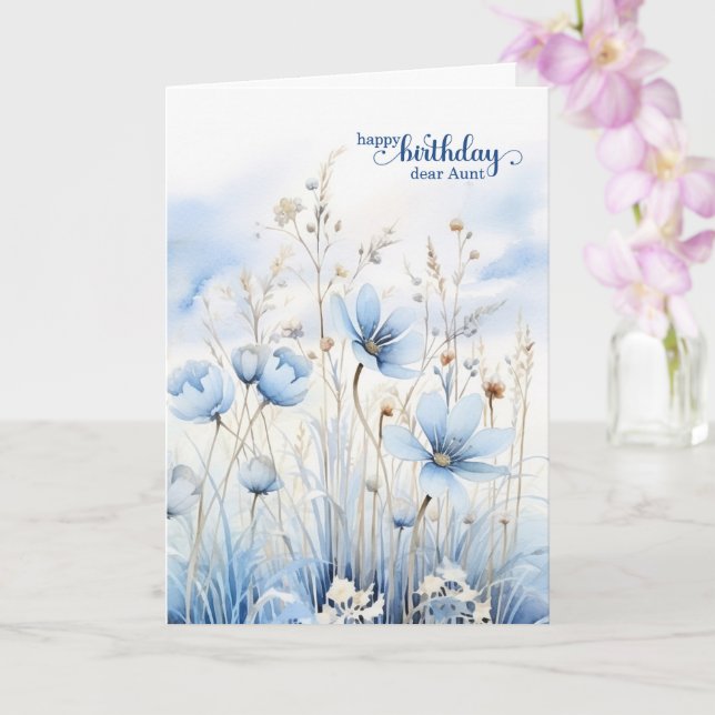 Aunt's Birthday Blue Watercolor Wildflowers Karte (Orchidee)