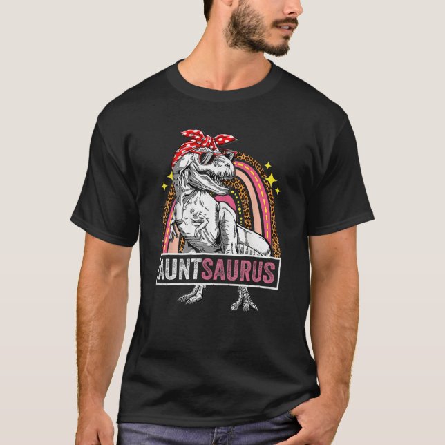 Auntsaurus Rex Dinosaur Leopard Rainbow Saurus T-Shirt (Vorderseite)