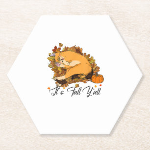 Auntumn Cat It's Fall Y'all Pumpkins Herbsthalbier Untersetzer