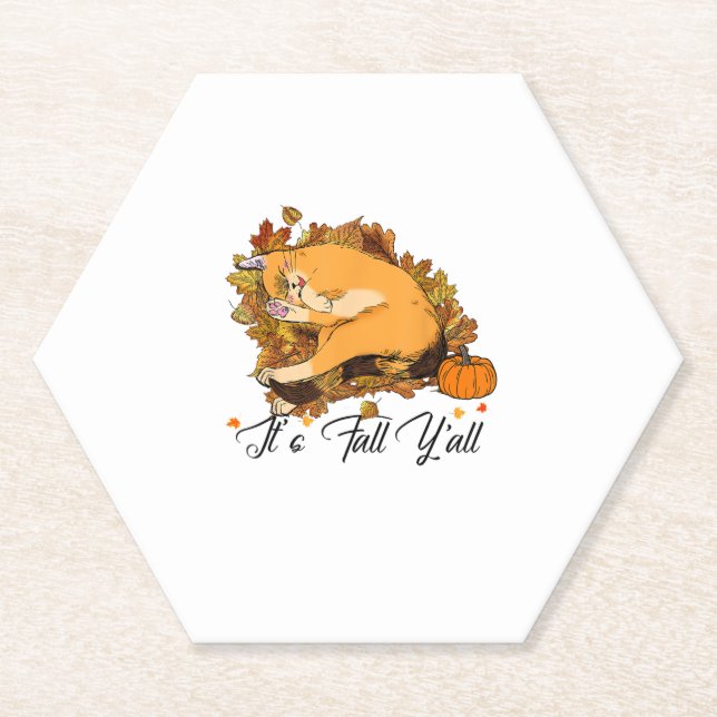 Auntumn Cat It's Fall Y'all Pumpkins Herbsthalbier Untersetzer (Vorderseite)