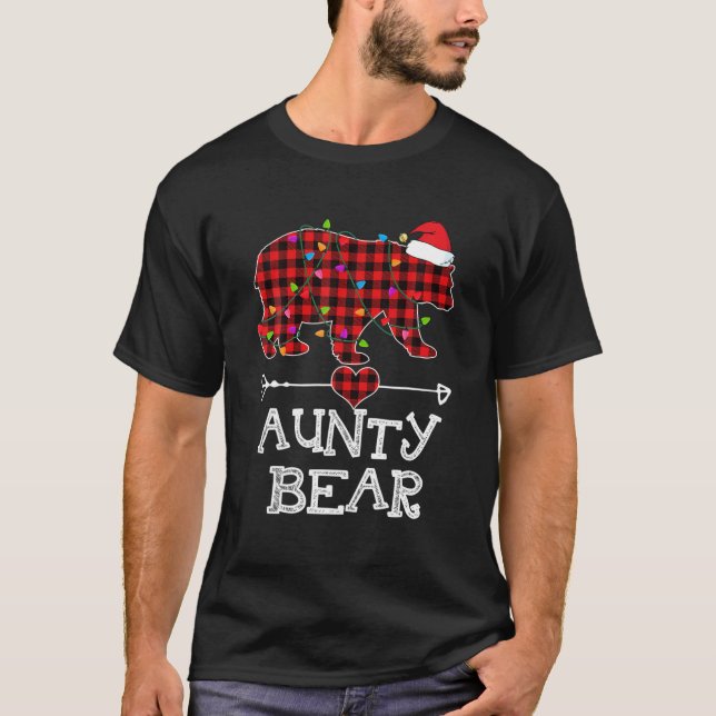 Aunty Bear Christmas Pajama Red Kariert Buffalo Fa T-Shirt (Vorderseite)