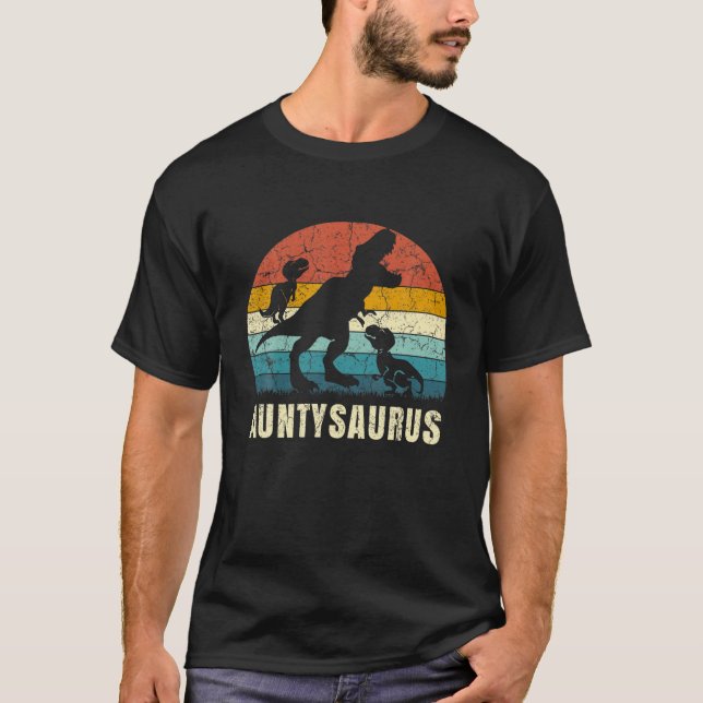 Aunty Dinosaur Auntysaurus 2 Zwei Kinder Sohn Toch T-Shirt (Vorderseite)