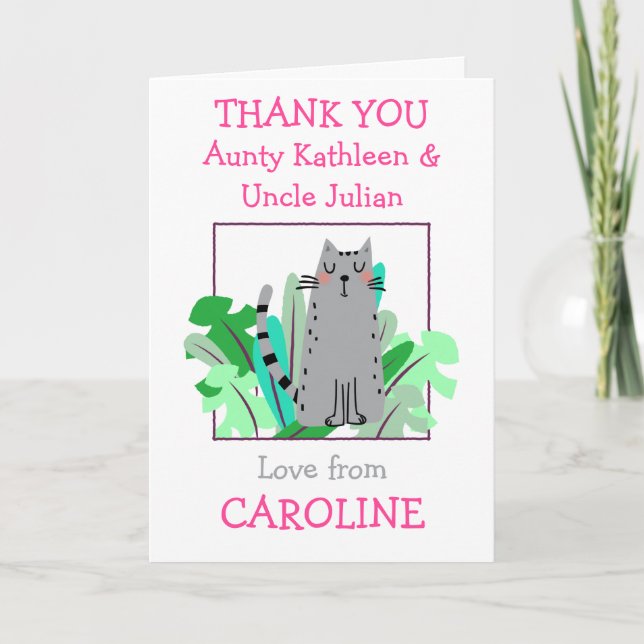 Aunty Onkel nennt Niedliches Katzen Leaf Kinder We Dankeskarte (Vorderseite)