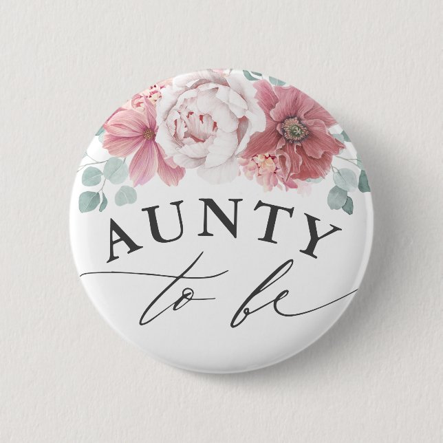Aunty to be - Dusty Pink Floral Baby Dusche Button (Vorderseite)