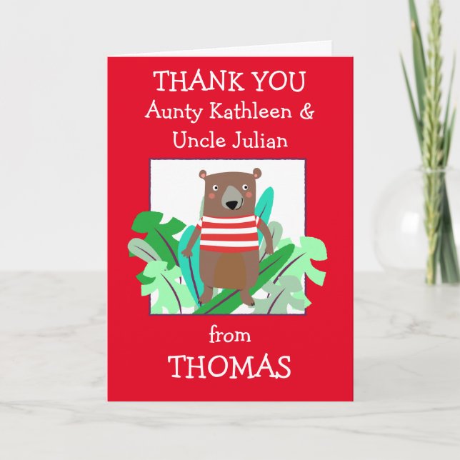Aunty Uncle benennt Niedliche Bärenfisch-Blätter Dankeskarte (Vorderseite)