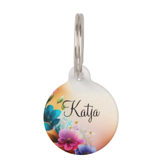 Auqarell Blumen auf Halbmond Haustiermarke