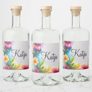 Auqarell Blumen bunt Alkoholflaschenetikett