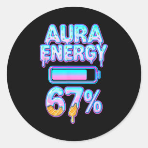 Aura Energie 67 Meme Eiscreme-Tropf 6 7 Lustig Six Runder Aufkleber