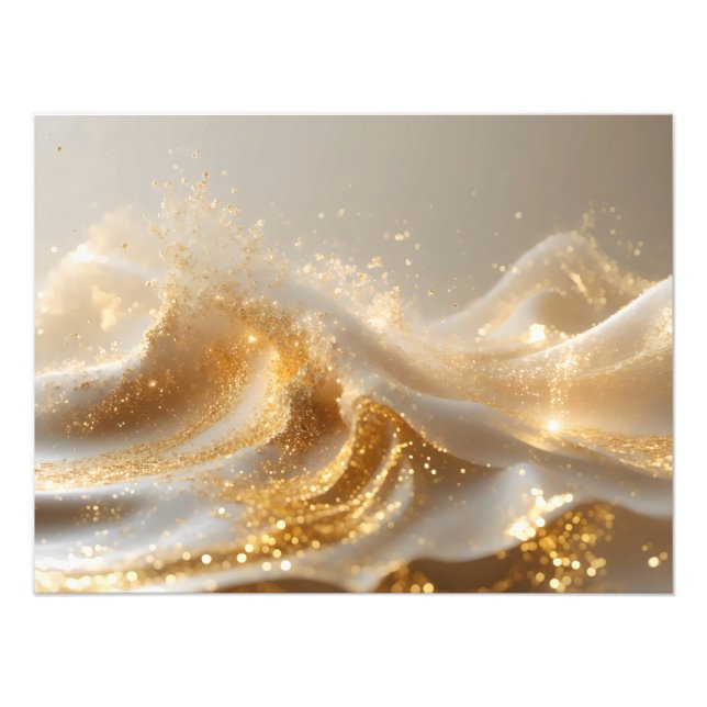 Aura of Gold – Elegant White & Gold Abstract Wall  Fotodruck (Vorne)