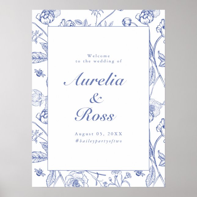 AURELIA Chinoiserie Blaue Viktorianische Blumenhoc Poster (Vorne)