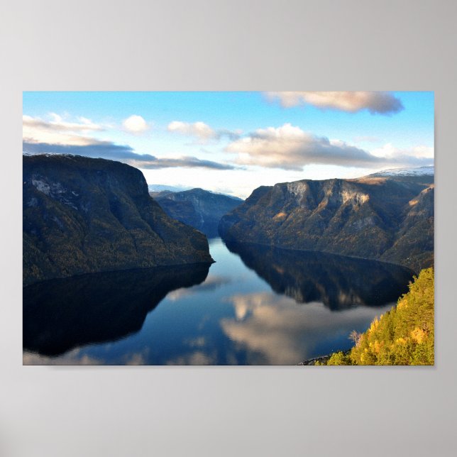 Aurlandsfjord Flam Norwegischer Fjord Norwegen Poster (Vorne)