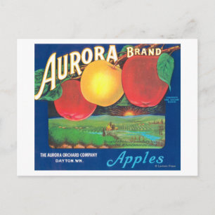 Aurora Apple Label (blau) - Dayton, WA Postkarte