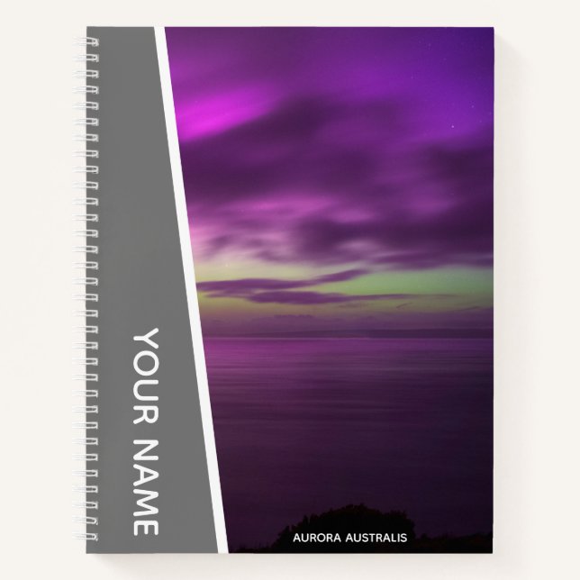 Aurora Australis Southern Lights Australia Grey Notizbuch (Vorderseite)