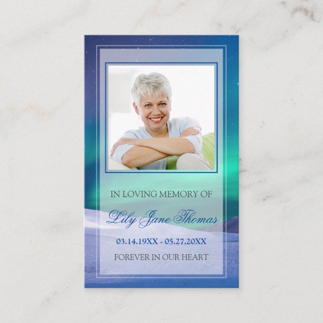 Aurora Beerdigungskarte, Gedenkkarten für das Gebe Visitenkarte (Vorderseite)