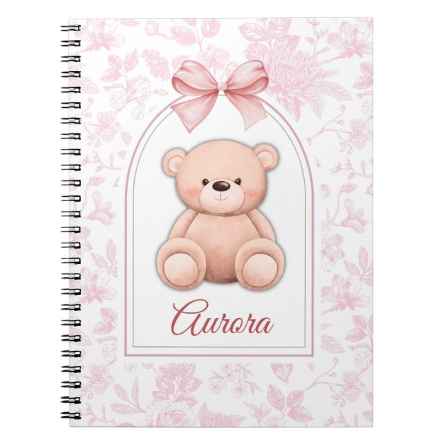 Aurora | Benutzerdefiniertes rosa Teddy-Bär-Kinder Notizblock (Vorderseite)