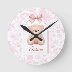 Aurora Benutzerdefiniertes rosa Teddy-Bär-Kinder Runde Wanduhr
