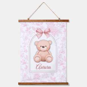 Aurora Benutzerdefiniertes rosa Teddy-Bär-Kinder Wandteppich Mit Holzrahmen