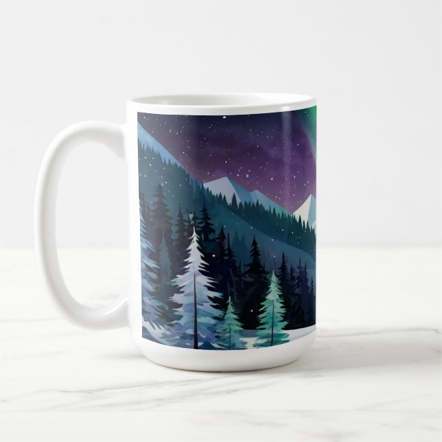 Aurora Borealis 2D Tasse | Snowy Forest & Mountain (Links)