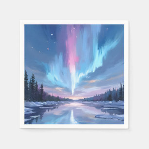 Aurora Borealis Aquarell Nordlichter Gemalt Serviette