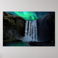 Aurora Borealis At Waterfall Skógafoss, Island