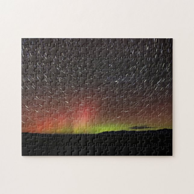 Aurora borealis auf Sternen am nördlichen Horizont Puzzle (Horizontal)