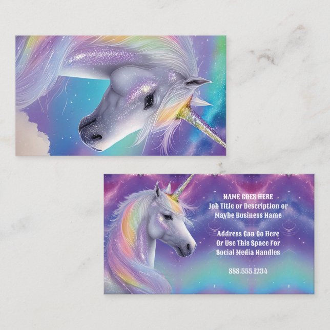 Aurora Borealis Fantasy Rainbow Glitter Unicorn Visitenkarte (Vorne/Hinten)